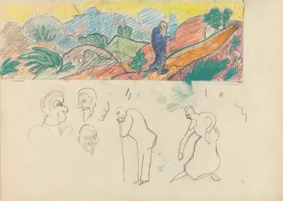 Cave of the Golden Calf; Study for a Mural Decoration, Old Man in Landscape av Spencer Frederick Gore