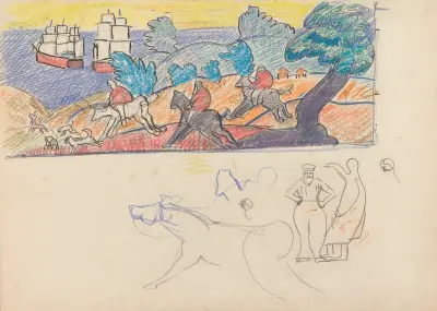 Cave of the Golden Calf; Study for Deer Hunting Mural av Spencer Frederick Gore