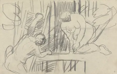 Cave of the Golden Calf; Study of a Tree House with Primitive People av Spencer Frederick Gore