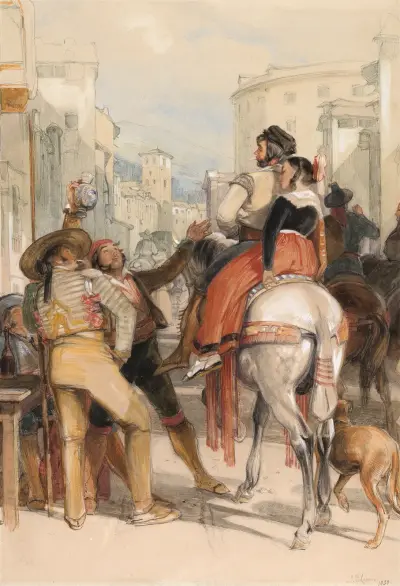 En gatscen i Granada på tjurfäktningsdagen av John Frederick Lewis