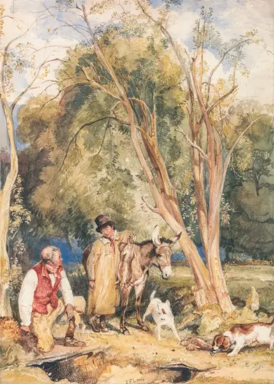 Game Keeper And Boy Ferreting A Rabbit av John Frederick Lewis