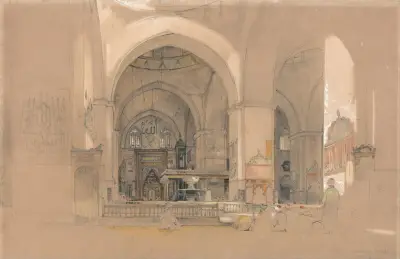 Interiér Velké mešity (Ulucami) v Burse, Turecko, John Frederick Lewis