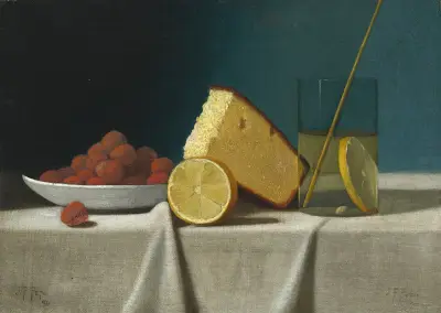 Still Life with Cake,Lemon Strawberries and Glass av John Frederick Peto