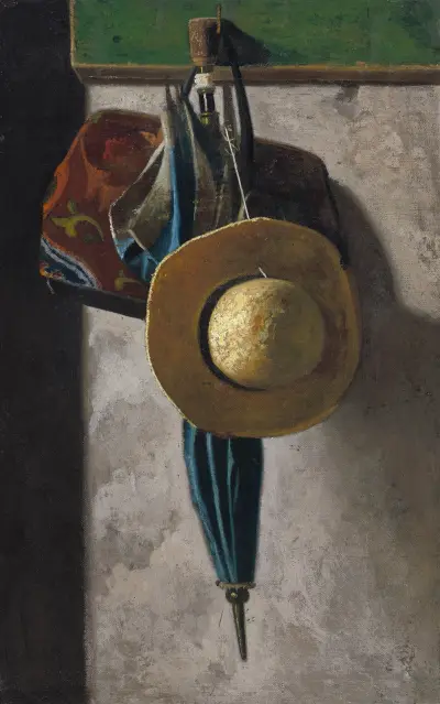 Straw Hat,Bag and Umbrella av John Frederick Peto
