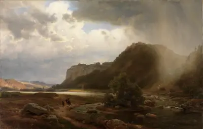 Flußlandschaft av Karl Friedrich Lessing