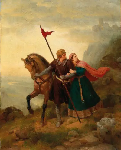 Walther and Hildegund Fleeing av Karl Friedrich Lessing