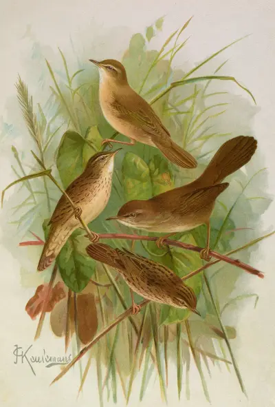 Acrocephalus agricolus Jardon, Cettia cetti (Marm.), Locustella lanceolata (Temm.) av Johann Friedrich Naumann