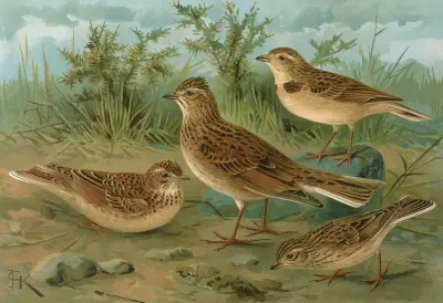 Alauda arvensis, Calandrella brachydactyla, Calandrella pispoletta av Johann Friedrich Naumann