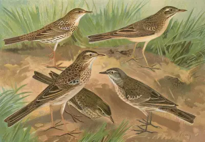Anthus obscurus, Gustavi Swinhoe, campestris, spipoletta, Richardi av Johann Friedrich Naumann