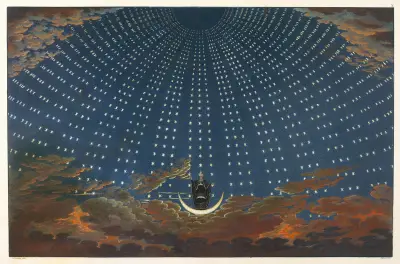 Design for The Magic Flute; The Hall of Stars in the Palace of the Queen of the Night, Act 1, Scene 6, Karl Friedrich Schinkel
