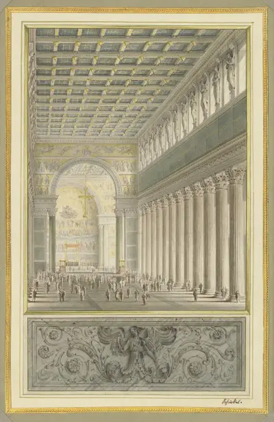 The Nave,Apse,and Crossing of a Cathedral for Berlin av Karl Friedrich Schinkel