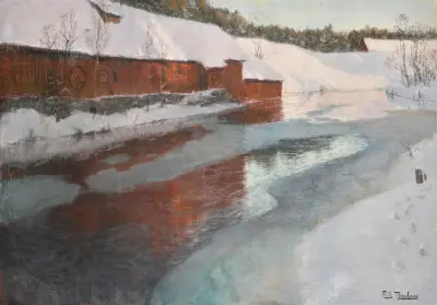 The Lysaker River In Winter av Frits Thaulow
