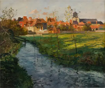 Village by a Stream av Frits Thaulow