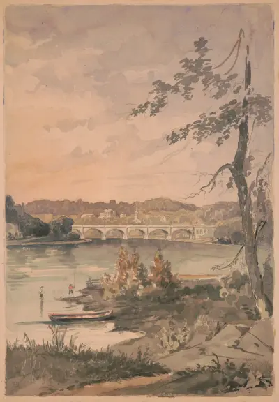 Pojkar fiskar vid Schuylkill Rivers strand i Philadelphia av James Fuller Queen