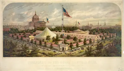 Buildings of the Great Central Fair, in aid of the U.S. Sanitary Commission, Logan Square, Philadelphia, June 1864, 1864 – nr 2 av James Fuller Queen