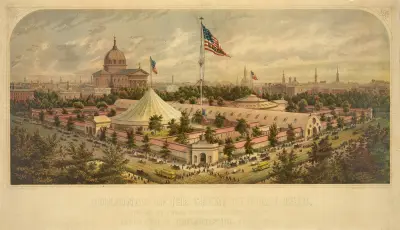 Buildings of the Great Central Fair, in aid of the U.S. Sanitary Commission, Logan Square, Philadelphia, June 1864, 1864 – nr 1 av James Fuller Queen