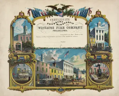 Certificate of honorary membership of the Weccacoe Fire Company, Philadelphia av James Fuller Queen