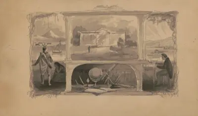 Design drawing for allegory av James Fuller Queen