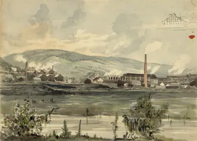 River view with factory von James Fuller Queen