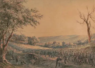 Sketches with Co. B, 8th Reg. Pa. Ma. under the officers of the old ‘Southwark Gaurd’ on the road to Greencastle av James Fuller Queen