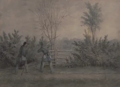 Sketches with Co. B, 8th Reg. Pa. Ma. under the officers of the old ‘Southwark Gaurd’ on ‘picket duty’ av James Fuller Queen