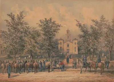 Sketches with Co. B, 8th Reg. Pa. Ma. under the officers of the Southwark Gaurd breakfasting the regulars av James Fuller Queen