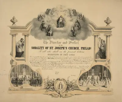 The director and prefect of the Sodality of St. Joseph’s Church, Philada. To all who shall see the present letters greeting in the Lord av James Fuller Queen