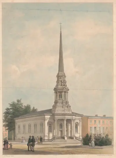 Čtvrtý baptistický kostel, severozápadní roh ulic Fifth a Buttonwood ve Filadelfii, James Fuller Queen