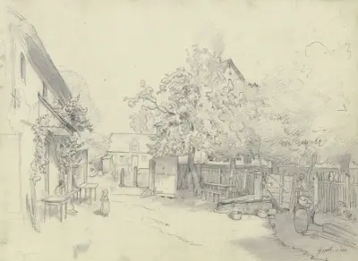 Das Wirtshaus Eberhardt bei Ginnheim av Jakob Fürchtegott Dielmann