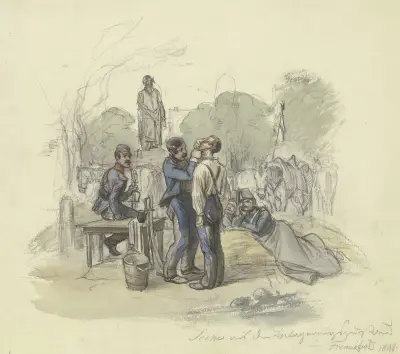 Württembergsk kavalleri på Goetheplatz i Frankfurt am Main i septemberdagarna 1848 av Jakob Fürchtegott Dielmann