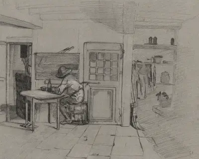 Interiér selského stavení s chlapcem u stolu, 1846 – Nr. 2, Alexandre-Gabriel Decamps