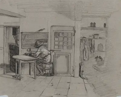 A Farmhouse Interior with a Boy at a Table, 1846 – nr 1 av Alexandre-Gabriel Decamps