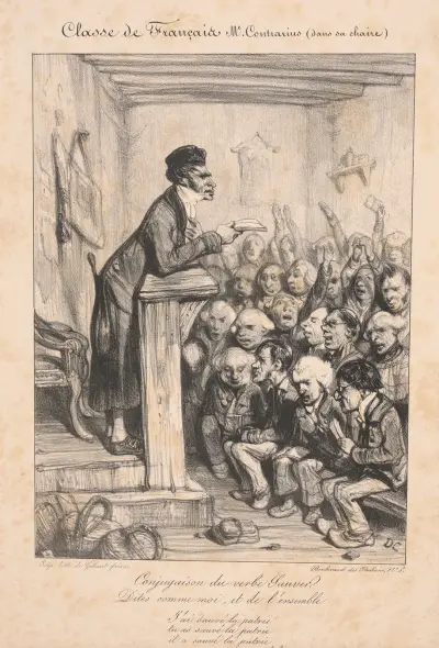 [French class, Mr. Contrarius (on his pulpit) av Alexandre-Gabriel Decamps