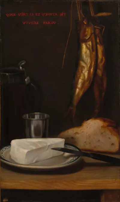 Still Life with Herring, Bread, and Cheese av Alexandre-Gabriel Decamps