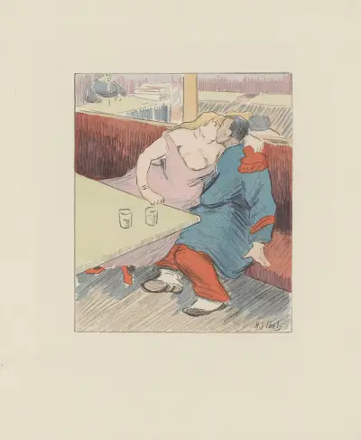 Au bistrot, couple s’embrassant av Henri-Gabriel Ibels