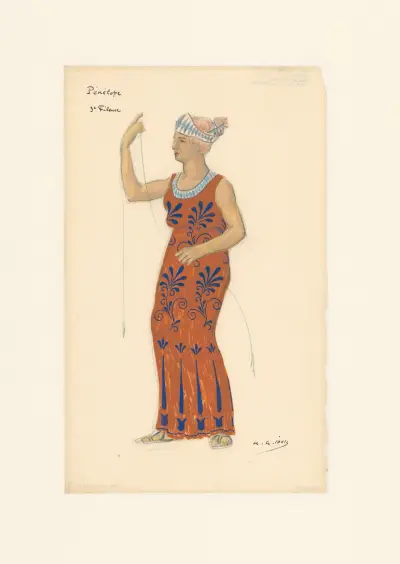 Pénélope – Kostümentwurf – Alcandre, dritte Spinnerin (Cécile Rex oder Alice Gauthier) von Henri-Gabriel Ibels