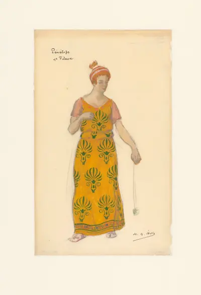 Pénélope – maquette de costume – Mélanthe, première fileuse (Lucy Vuillemin) av Henri-Gabriel Ibels