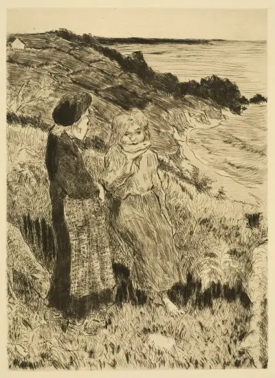 Två flickor på en klippa i Bretagne av Henri-Gabriel Ibels