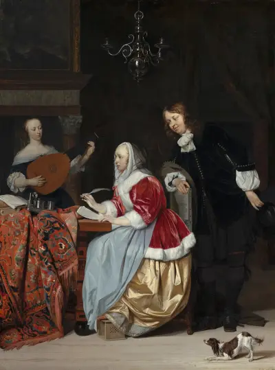 A Young Woman Composing a Piece of Music av Gabriel Metsu