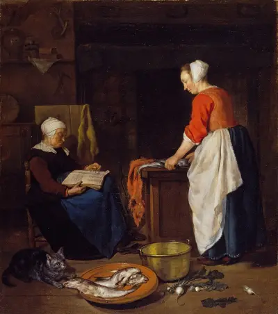 An Old Woman Asleep av Gabriel Metsu