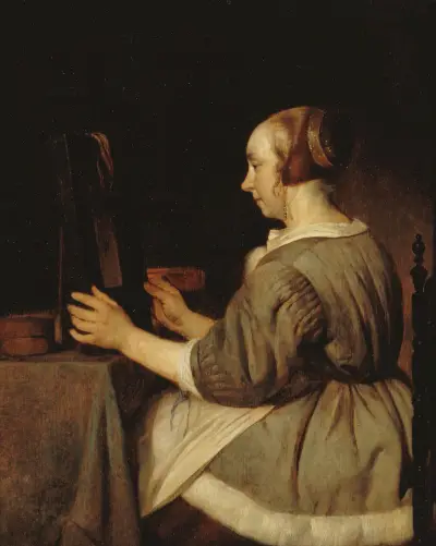 Femme au miroir av Gabriel Metsu