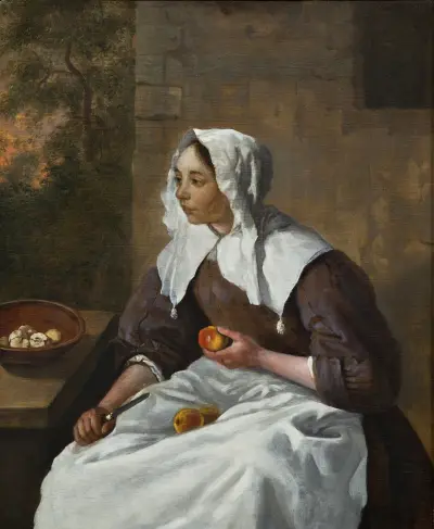 Girl Peeling Apples av Gabriel Metsu