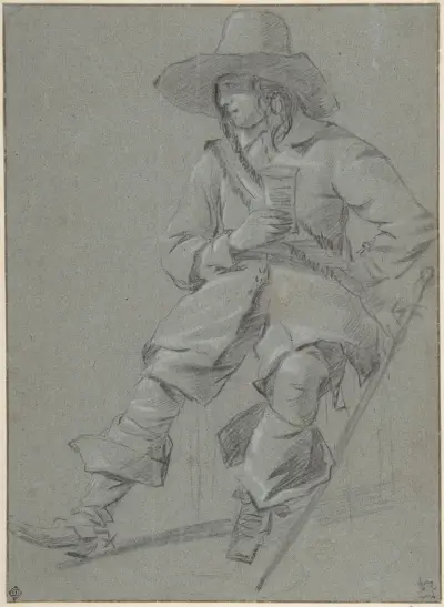 Seated Cavalier with Glass av Gabriel Metsu