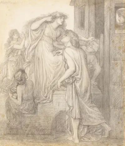 Mary Magdalene at the Door of Simon the Pharisee – Compositional Study av Dante Gabriel Rossetti