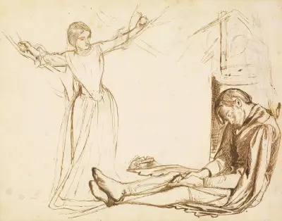 Study for the figures of Guenevere and Launcelot av Dante Gabriel Rossetti