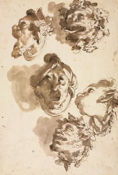 Five Grotesque Heads (second half 1700s) – nr 2 av Gaetano Gandolfi