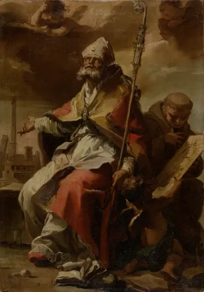 Saints Petronius of Bologna and Bernardin of Siena av Gaetano Gandolfi