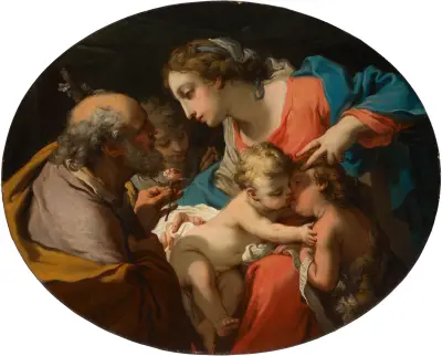 The Holy Family with the Infant Saint John the Baptist and an angel av Gaetano Gandolfi