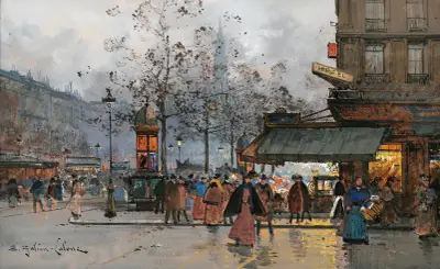 Boulevard Animé À Paris av Eugène Galien-Laloue
