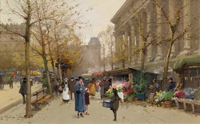 Blomstermarknad, La Madeleine av Eugène Galien-Laloue